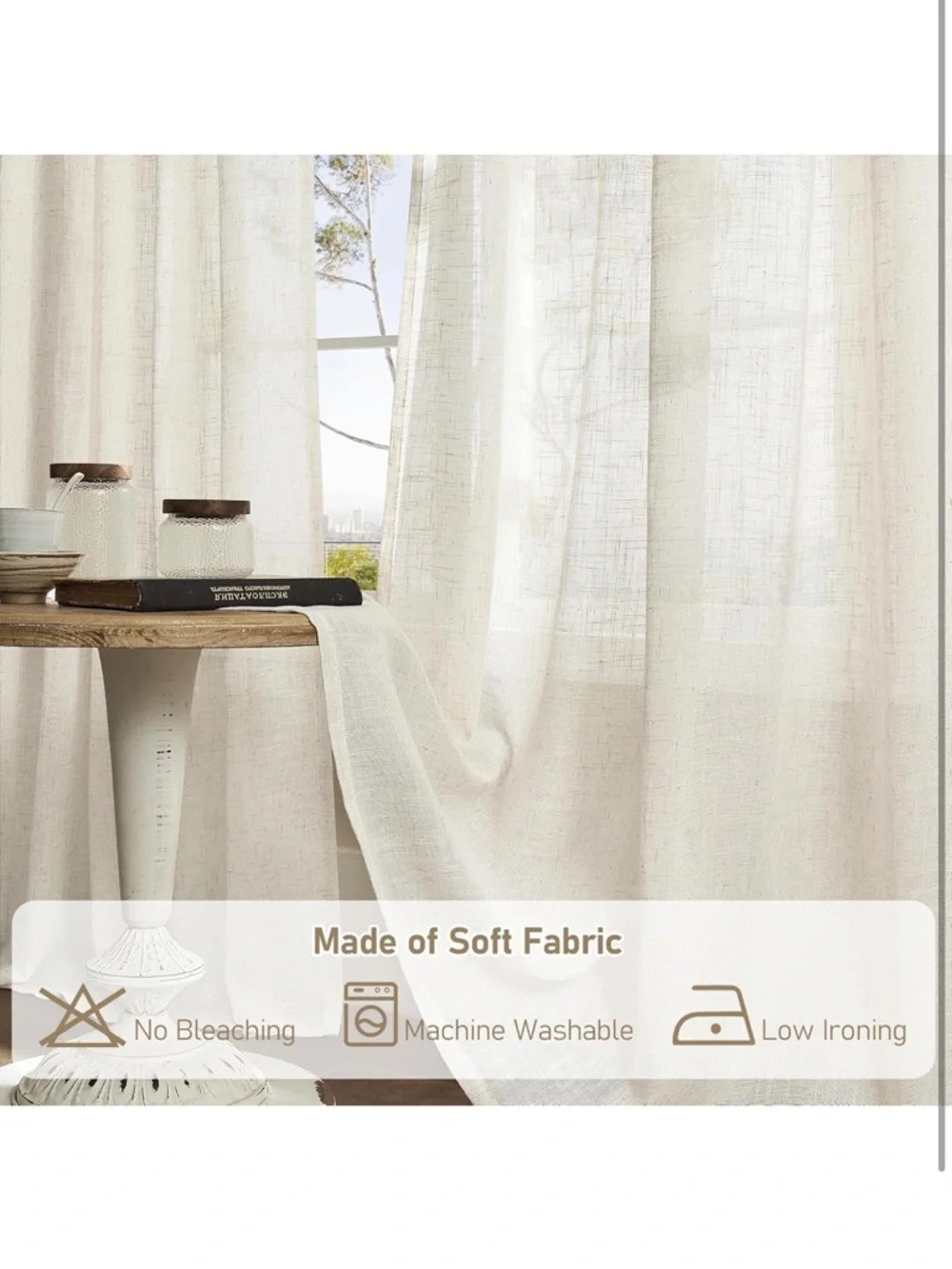 Lamit natural light filtering linen curtains 52 x 90” 2 panels